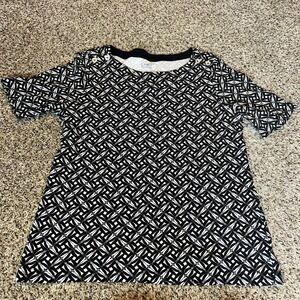 Croft & Barrow Womens XL Geometric Print Short Sleeve T Shirt Black White Cotton